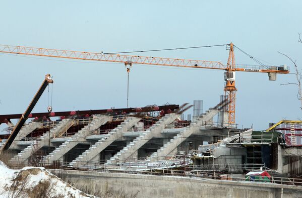 Строительство стадиона Зенит-арена в Санкт-Петербурге.