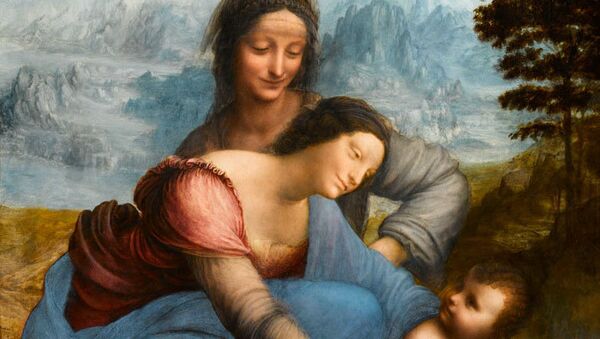 Полотно Леонардо да Винчи Святая Анна и Мария с младенцем до реставрации