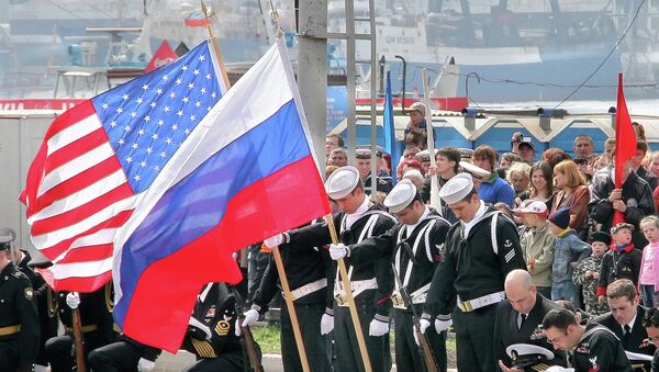 Флаги России и США. Архив