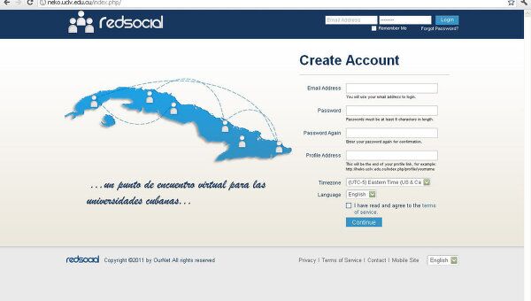 Страница регистрации первой кубинской социальной сети RedSocial
