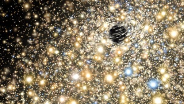 Так художник представил себе сверхмассивную черную дыру в окружении “гирлянды” звезд