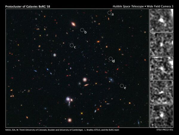 Протоскопление галактик BoRG 58, обнаруженное телескопом Хаббл