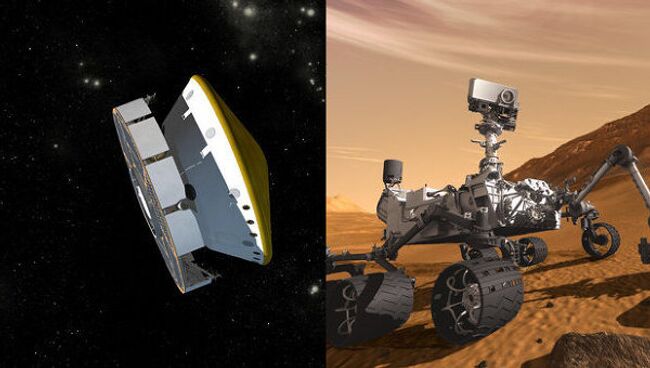 Марсоход Curiosity в полете и на Марсе