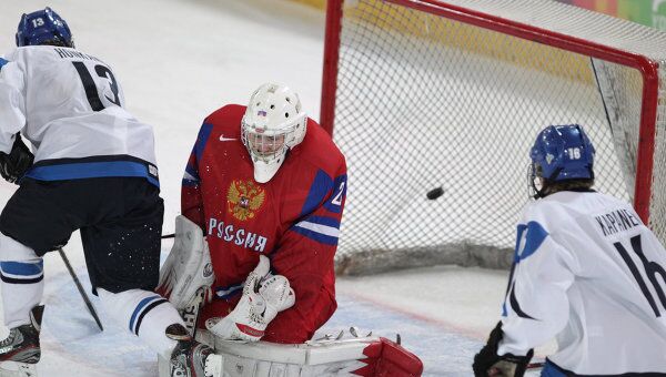 Игровой момент матча Финляндия – Россия 