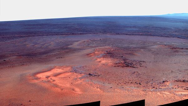 «Праздничная» панорама вида со склона Грили Хэйвен, где будет зимовать марсоход «Оппортьюнити»