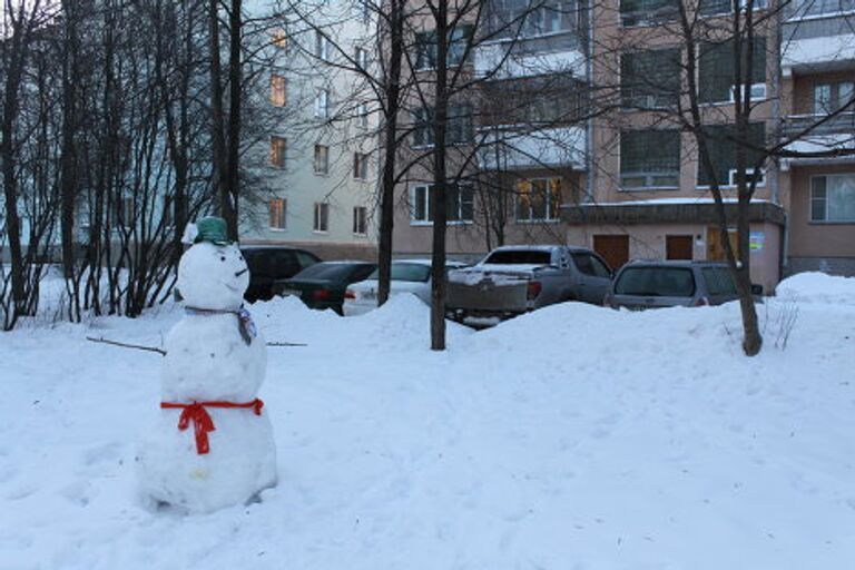 В вологодском дворе появилось семейство снеговиков