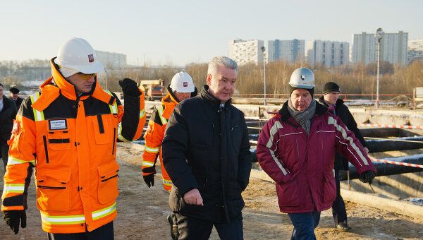 С.Собянин на строительстве тоннеля Замоскворецкой линии метро