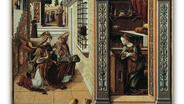 Карло Кривелли. Благовещение со святым Эмидием. 1486 год. Из собрания Лондонской национальной галереи