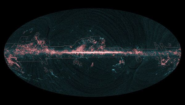 Карта небосвода в спектральной полосе угарного газа, составленная по данным телескопа Планк