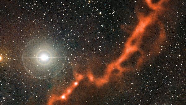 Молекулярные облака Барнард 213 (снизу) и Барнард 211(сверху), в которых ученые обнаружили зародыши светил и звезд-младенцев