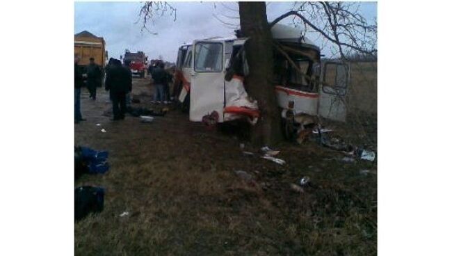 Автобус врезался в дерево а Адыгее