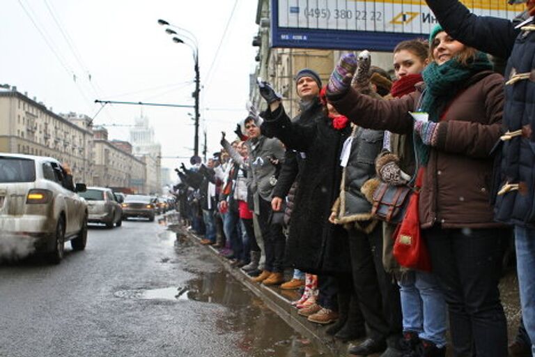 Акция Живая цепь на Садовом кольце в Москве 