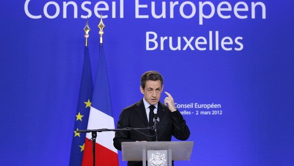 Президент Франции Николя Саркози на пресс-конференции в конце саммита Евросоюза в Брюсселе 