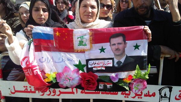 Митинг сторонников Башара Асада в Дамаске