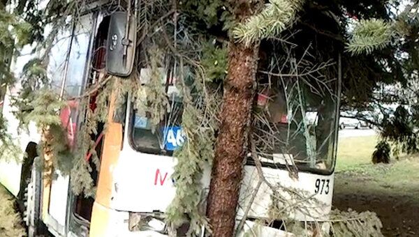 Автобус с пассажирами врезался в сосну в центре Ростова-на-Дону 