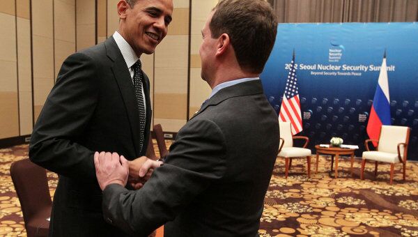 Президент России Дмитрий Медведев и президент США Барак Обама