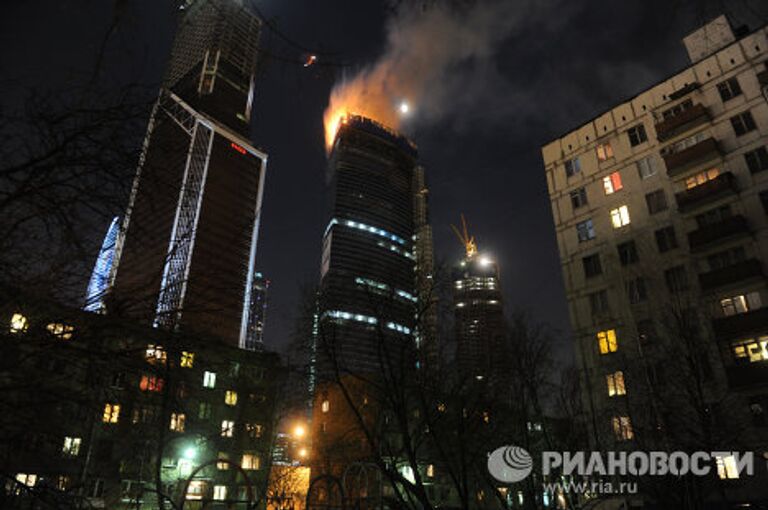 Пожар в строящейся башне центра Москва-Сити