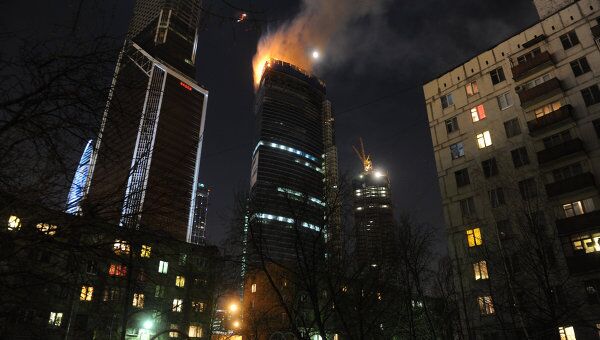 Пожар в строящейся башне центра Москва-Сити