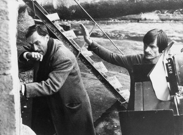 Режиссер Андрей Тарковский и актер Олег Янковский на съемках фильма Ностальгия, 1982-83 гг.