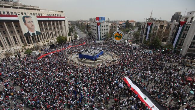 Многотысячный митинг в поддержку президента страны Башара Асада. Архивное фото