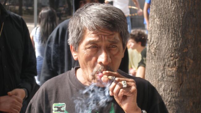 Акция за легализацию марихуаны в Мексике. Курильщик марихуаны. Архив