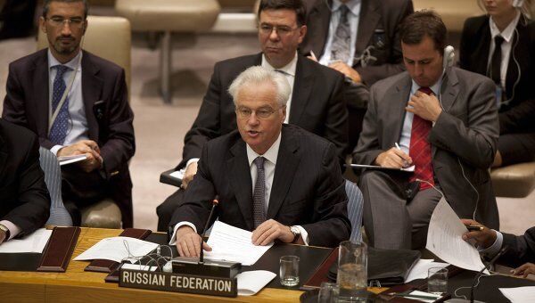 Постоянный представитель России при ООН Виталий Чуркин в Совбезе ООН