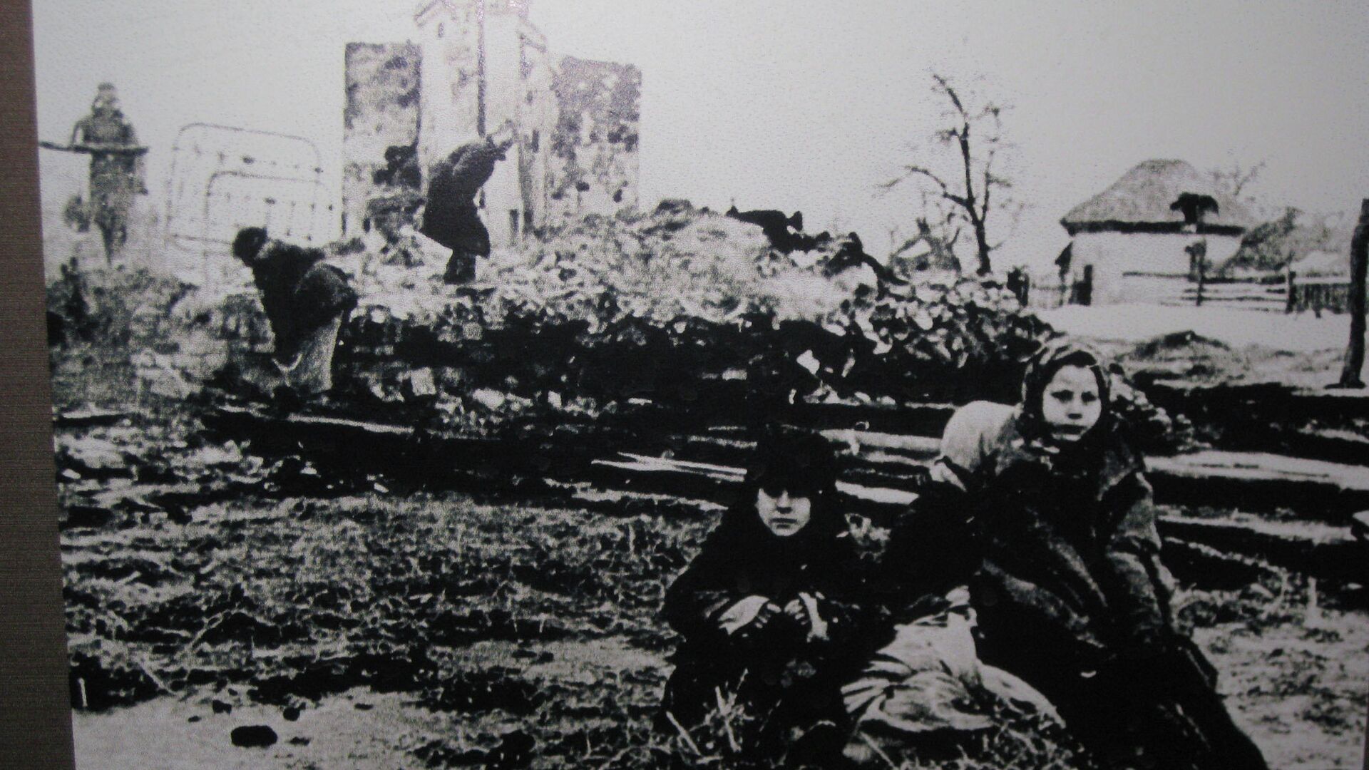 Местные жители на пепелище разрушенной фашистами деревни - РИА Новости, 1920, 20.11.2020
