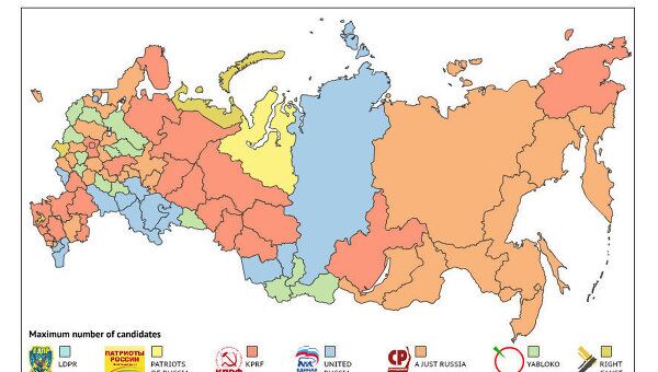 Инфографика «Партии и регионы на выборах в Госдуму 2011 года»