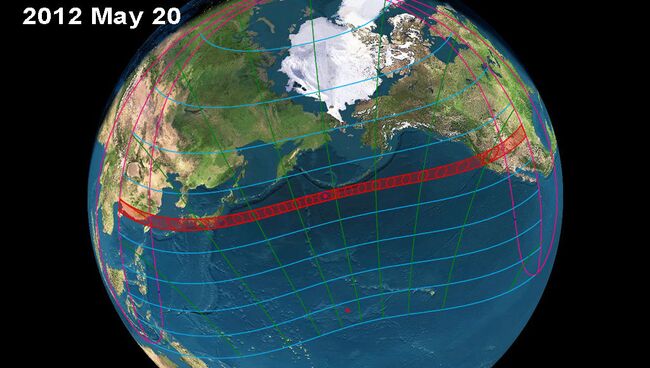 Путь полосы кольцеобразного солнечного затмения 21 мая 2012 года 