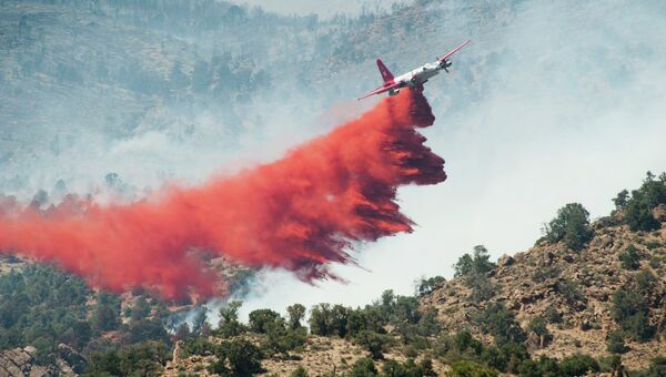 Самолет тушит пожар в штате Невада, США