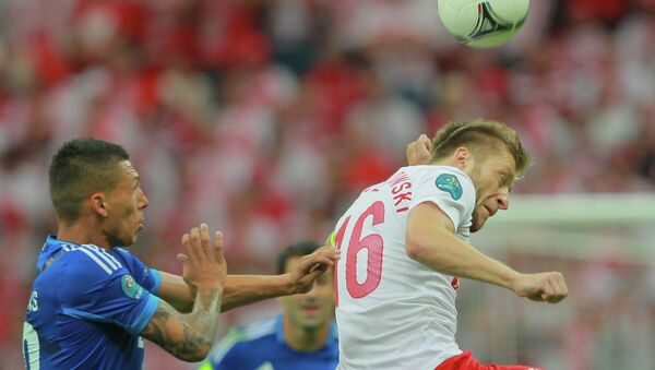Игровой момент матча сборных Польши и Греции