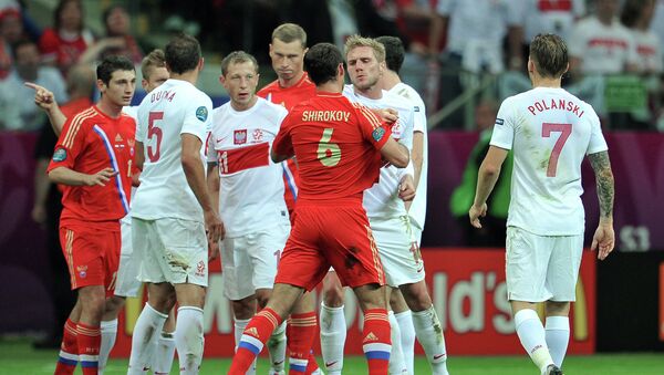 Игровой момент матча сборных Польши и России