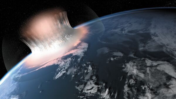 Так художник представил себе последствия падения астероида диаметром . Архив
