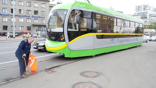Пробный запуск нового трамвая в Петербурге