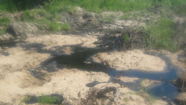 Разливы мазута на берегу реки Богданка в Буйском районе Костромской области