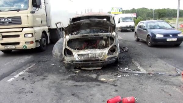 ГАЗель загорелась и взорвалась на Каширском шоссе в Москве 