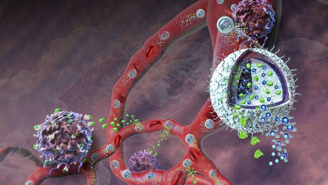 Гелевые наночастицы прорывают оборону раковой опухоли. Рисунок художника