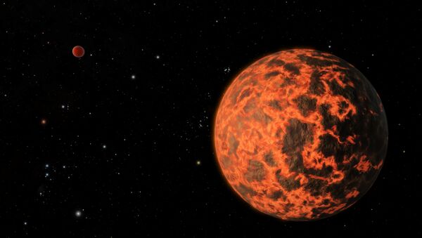 Экзопланета UCF-1.01 и ее солнце Gliese 436 в представлении художника
