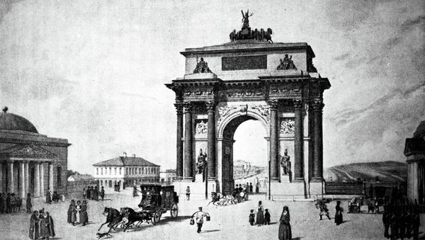 Литография Ф. Бенуа Триумфальные ворота, архивное фото