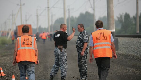 Место возгорания военного эшелона в Новосибирской области