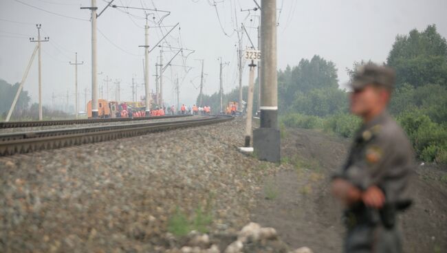 Место возгорания военного эшелона в Новосибирской области