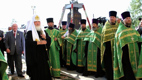 Освящение колокола Соборный патриархом Кириллом