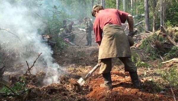 Пожарные-десантники тушат лопатами горящие сибирские леса 