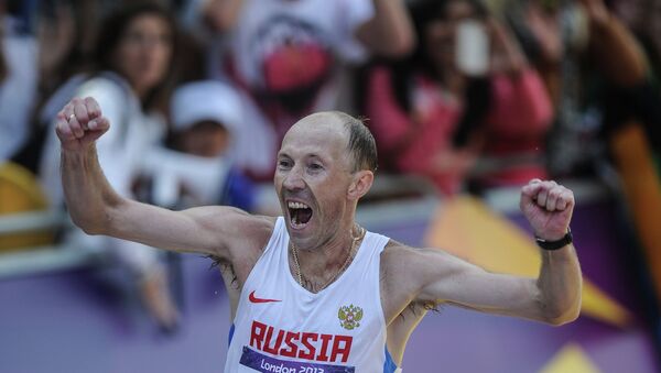 Российский спортсмен Сергей Кирдяпкин во время финиша в соревнованиях мужчин по спортивной ходьбе