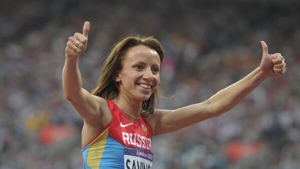 Россиянка Мария Савинова, выигравшая золото в забеге на 800 м