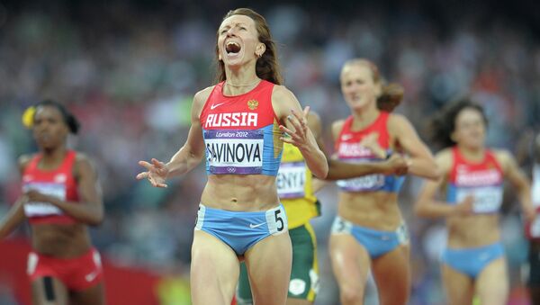 Россиянка Мария Савинова, выигравшая золотую медаль в забеге на 800 м