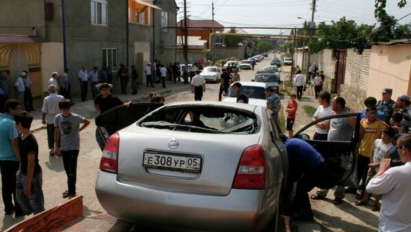 Подорванный автомобиль начальника изолятора временного содержания города Буйнакска Ибрагима Мамаева