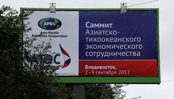Баннеры, посвященные саммиту АТЭС, на улицах Владивостока. Архив