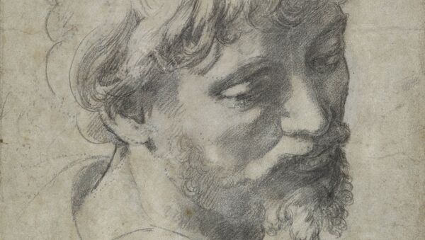 Рафаэль, подготовительный рисунок углем Голова молодого апостола (1519-1520 гг.)