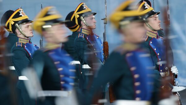 Торжественная церемония закрытия военно-музыкального фестиваля Спасская башня на Красной площади в Москве